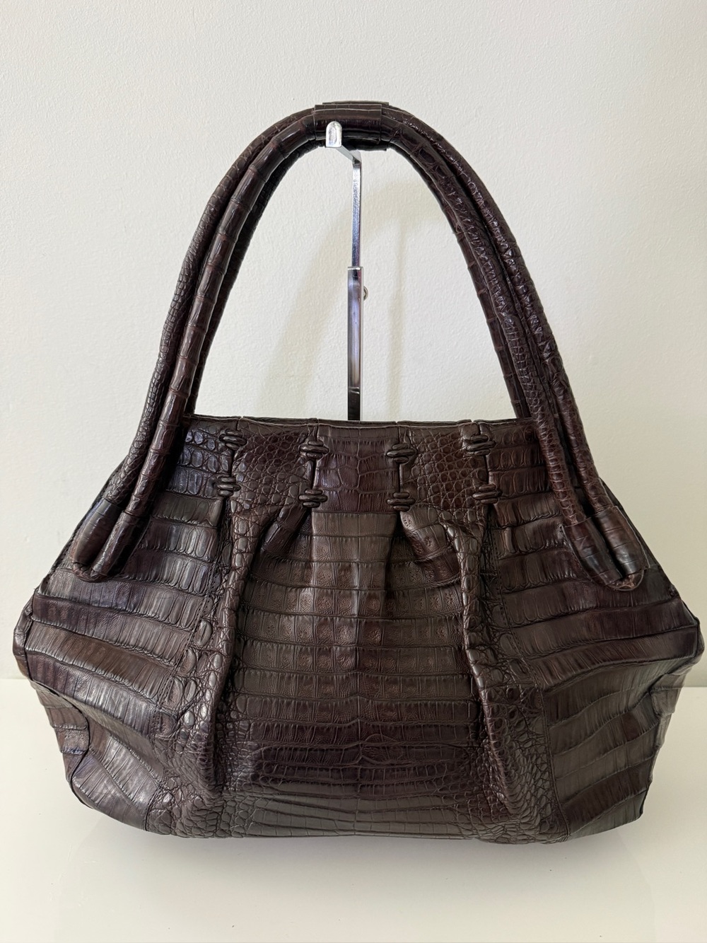 NANCY GONZALEZ Crocodile Shoulder Bag Handbag Dark Brown